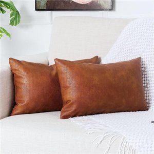 Pack of 2 Premium Faux Leather Throw Pillow Covers, Modern Luxury Decorative